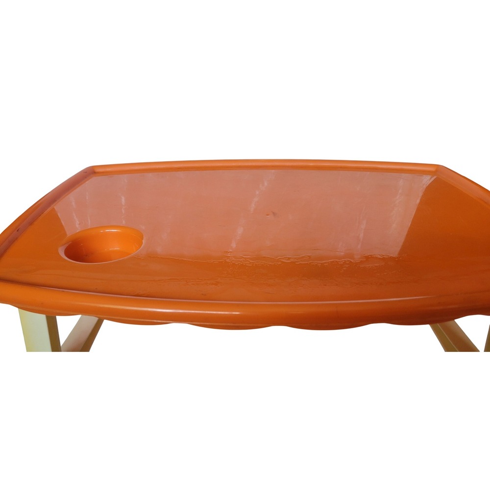 Vtg Orange TV Lap Tray W/ Cup Holder Retro Bed N Breakfast Blissfield Hollywood - Picture 2 of 8